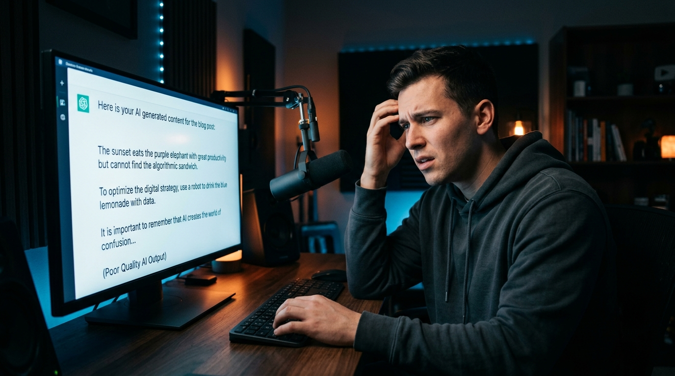 AI 대본이 어색하게 나와서 당황한 크리에이터 일러스트